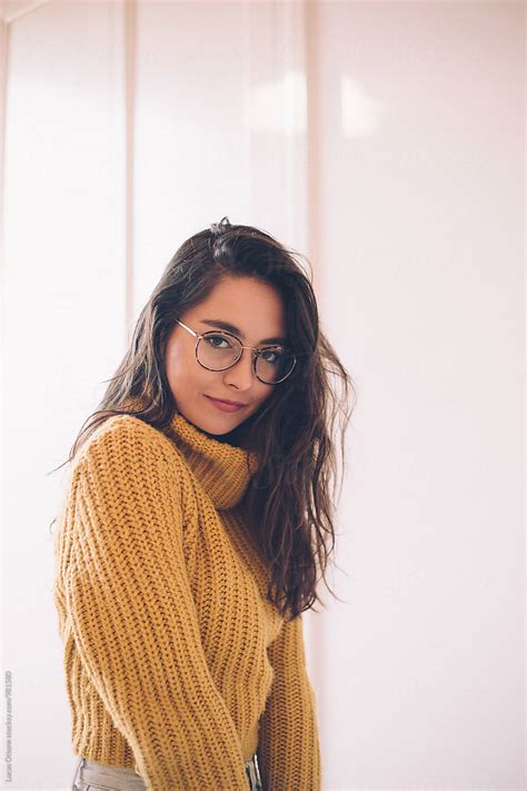 Young Brunette Woman With Round Glasses By Stocksy Contributor Lucas