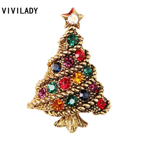 Vivilady Classic Antique Christmas Tree Star Embellishments Crystal Rhinestone Brooch Pins For