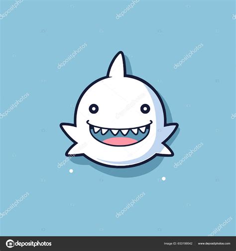 Lindo Kawaii Tiburón Chibi Mascota Vector Dibujos Animados Estilo