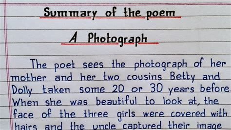 Summary Of The Poem A Photograph Class 11 English Poem Ncert