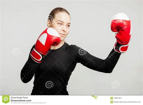 Beautiful Woman With The Red Boxing Gloves Beats Apercote Attractive