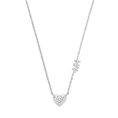 Michael Kors Sterling Silver Pav Heart Pendant Necklace Silver Korte