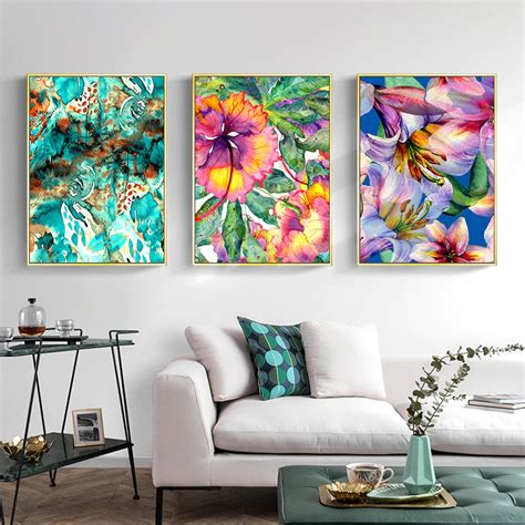 Abstract Floral Watercolor Wall Art Colorful Nordic Style Fine Art