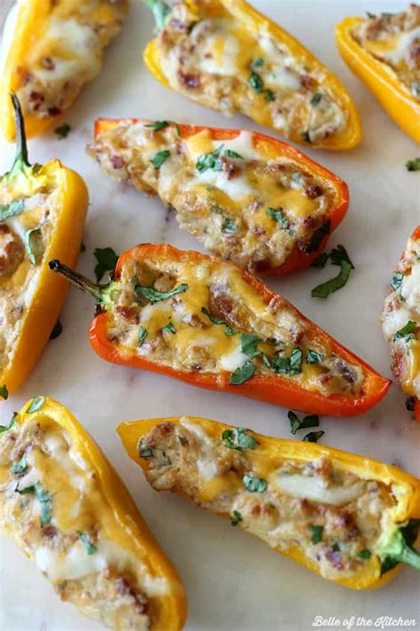 Cheesy Bacon Stuffed Mini Peppers - Belle of the Kitchen