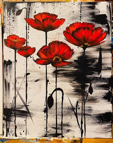 Acrylic Painting Poppies In 2021 Flower Painting Canvas Flower Art