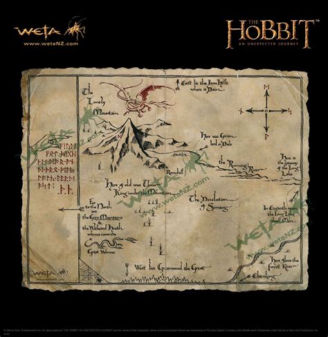 Parchment Copy Of Thorins Map From The Hobbit Film Middle Earth Map