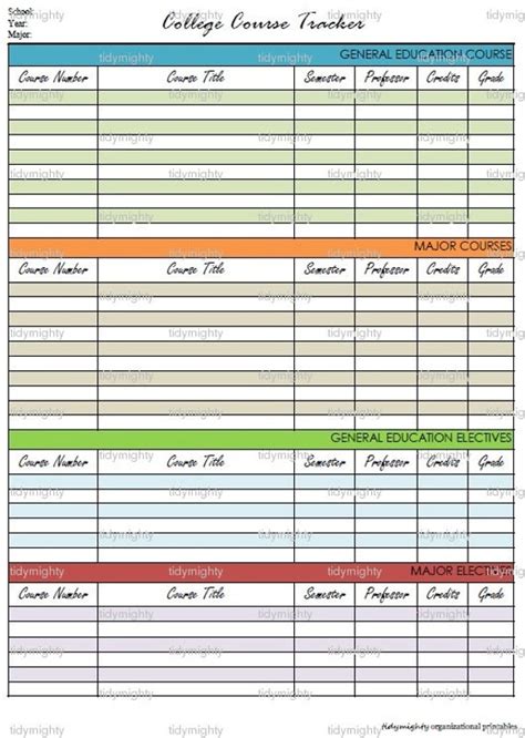 College Course And Class Tracker Organizer Back To School