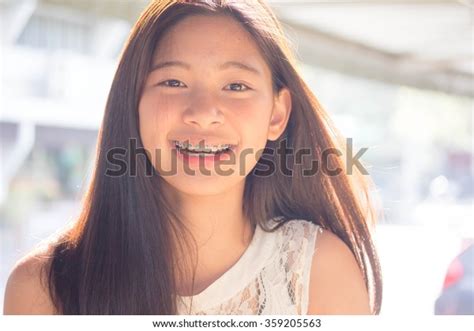 Portrait Thai Teen Beautiful Girl Happy Stock Photo 359205563