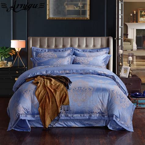 Shop with afterpay on eligible items. ARNIGU Blue Jacquard Bedding set 4pcs bedsheet pillowcases ...