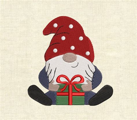 Machine Embroidery Designs Gnome With Gift Etsy