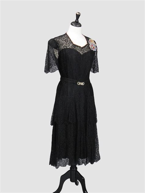 1930s Dress Vintage 30s Lace Tiered Peplum Dress Ar Gem
