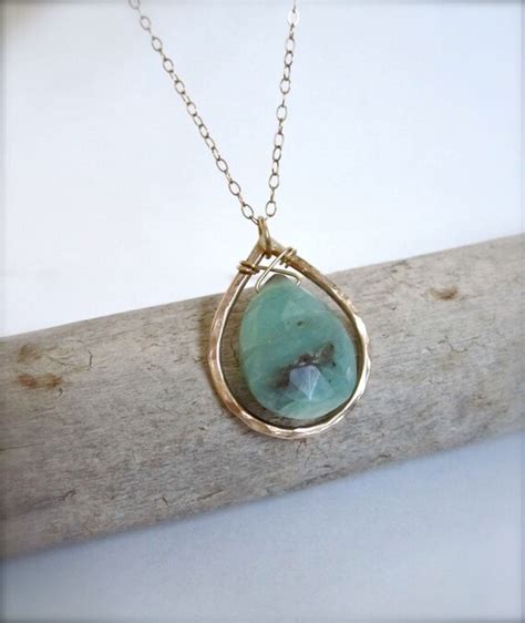 Items Similar To 14k Gold Teardrop Opal Necklace Turquoise Gemstone