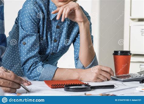 Architect Standing Near Desk With Blueprints Stock Image Image Of