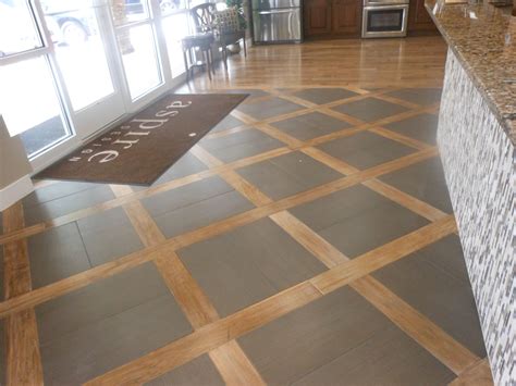 Wood And Tile Mixed To Create A Diamond Pattern Lake House Kitchen