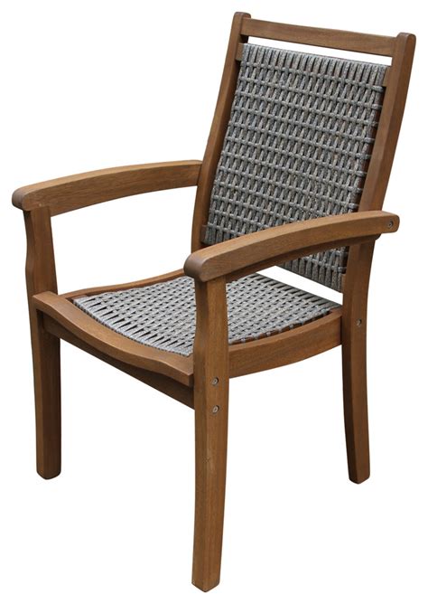 Babmar's modena dining chair will add elegance to your outdoor dining space with its modern design and unique rattan. Stackable Gray Wicker and Eucalyptus Arm Chair - Tropical ...