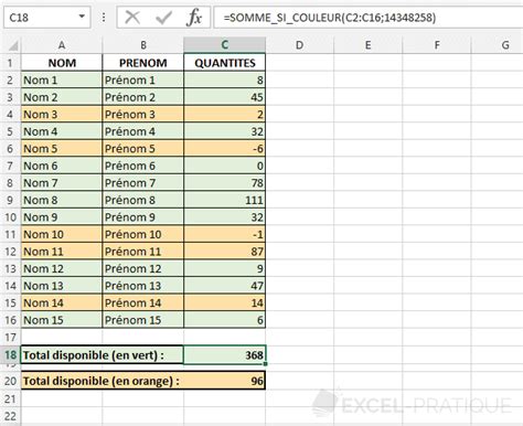 Fonction Excel SOMME SI COULEUR