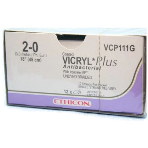 Ethicon 2 0 X 12 18 Vicryl Pga Plus Undyed Antibacterial Sutures In