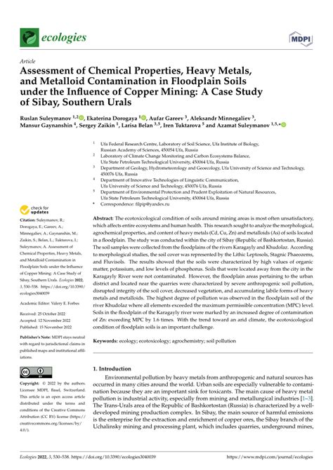 Pdf Assessment Of Chemical Properties Heavy Metals And Metalloid Contamination In Floodplain