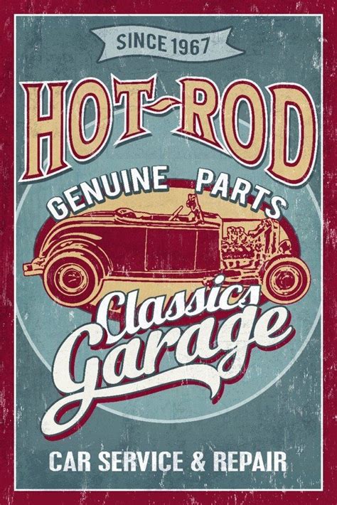 Hot Rod Garage Classic Cars Vintage Sign 36x54 Giclee Gallery