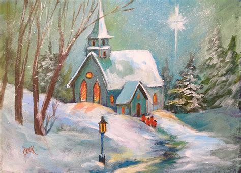 5x7 Christmas T Snow Scene Painting Original Acrylic Painting Snowy