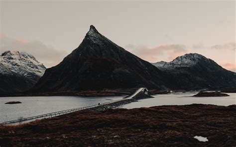 Download Wallpaper 3840x2400 Fjord Mountains Bridge Crossing