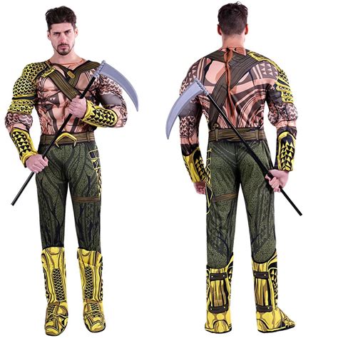 Adult Men Muscle Aquaman Costume Performance Super Hero King Jumpsuit