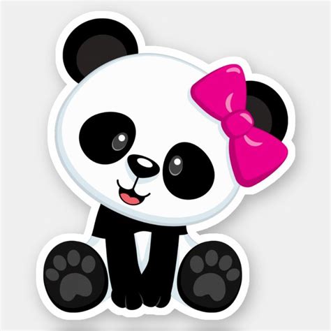 Cute Panda Bear With Pink Bow Sticker Panda Decorations