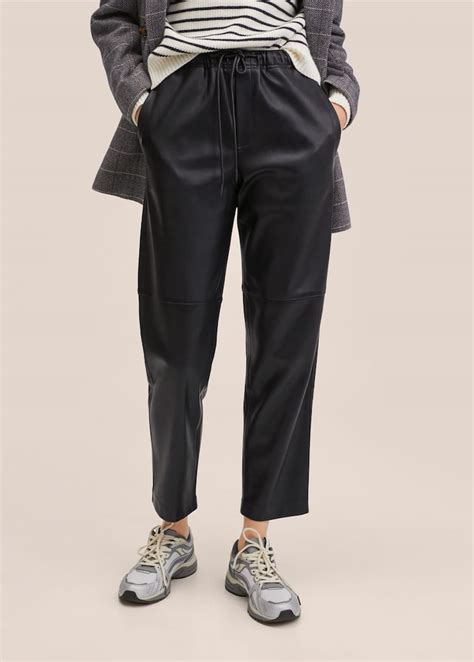Leather Effect Elastic Waist Trousers Woman Mango Outlet United Kingdom