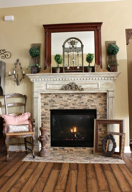 French Country Fireplace Traditional Living Room Houston