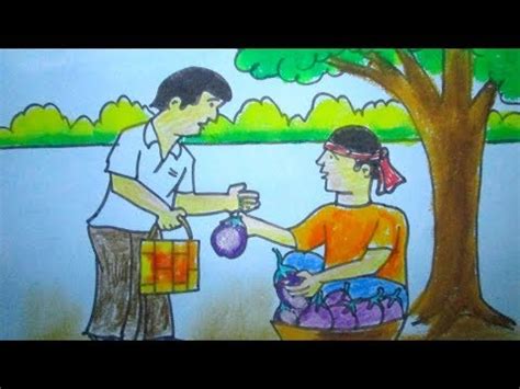 How to draw village market with colour pencil. How to draw a village market scene for kids step by step very easy & simple - YouTube