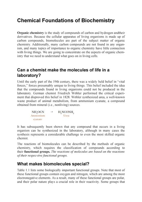 Chemical Foundations Of Biochemistry Chemical Foundations Of