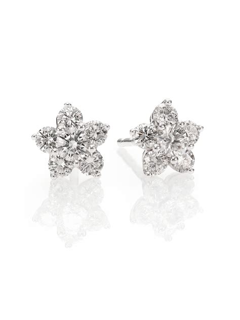 Kwiat Cluster Diamond 18K White Gold Flower Stud Earrings In White