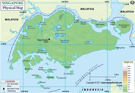 Singapore Physical Map Laminated 36 W X 2465 H