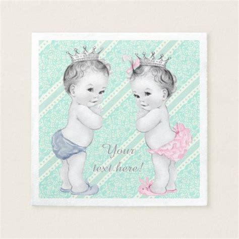 Prince And Princess Twin Baby Shower Paper Napkins Zazzle Twins