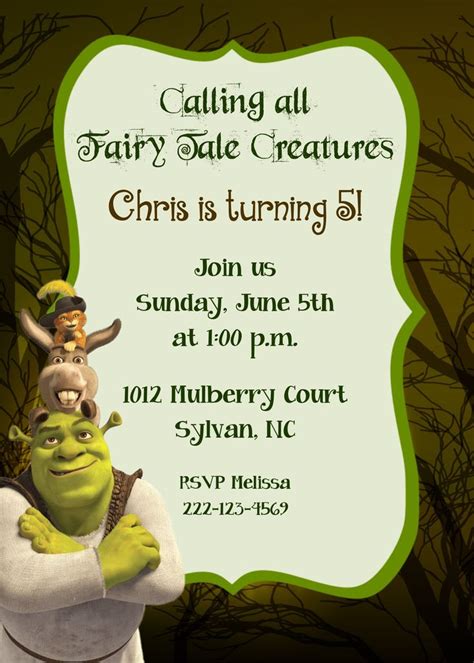 Editable Shrek Night Swamp Printable Birthday Party Invitation Etsy