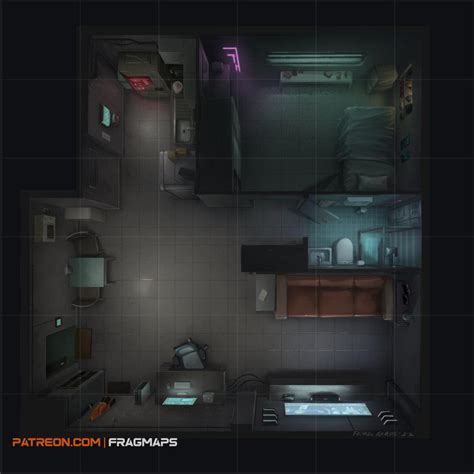 Cyberpunk Arcology Apartment Corridors Battle Map Rshadowrun