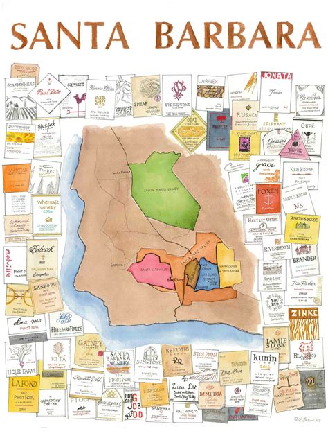 Santa Barbara Wine Map Signed Print Etsy
