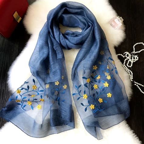 Buy New Embroidery Silk Wool Blended Scarf Women