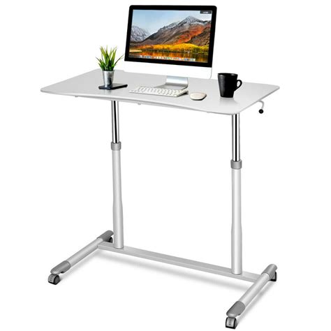 Costway Height Adjustable Computer Desk Sit To Stand Rolling Notebook