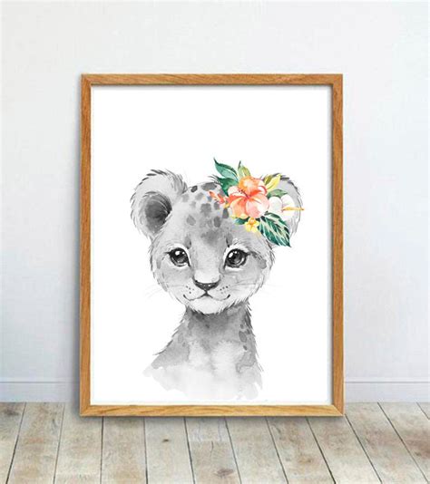 Watercolor Baby Lion Print Boho Nursery Animal Prints Safari Etsy