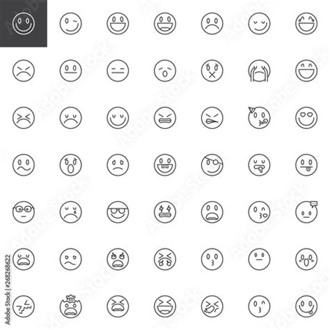 Fotomural Smileys Emoticons Line Icons Set Linear Style Symbols