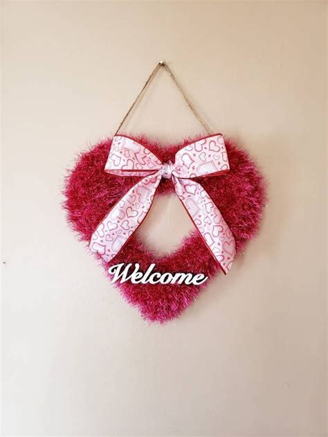Heart Welcome Door Hangerwelcome Valentines Day Wreath Pink Front