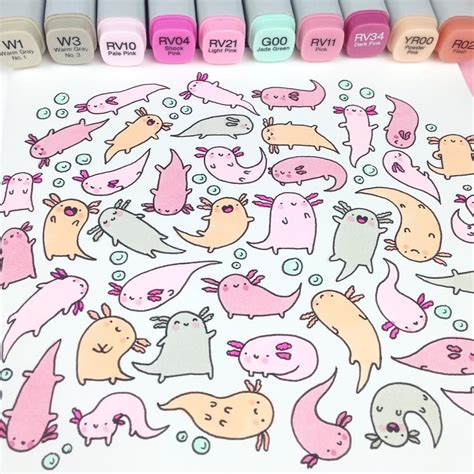 Learn how to draw axolotl pictures using these outlines or print just for coloring. So kawaii •3• | Axolotl | Pinterest | Kawaii, Doodles and ...
