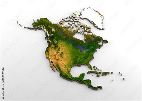 Realistic 3d Extruded Map Of North America North American Continent