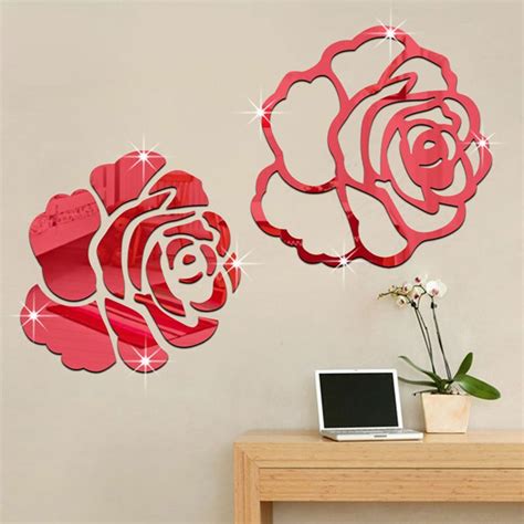 100pcs wall stickers home decor glow in the dark star sticker for kids room new. Rose Flower 3D Mirror Wall Stickers DIY Home Decor Living ...
