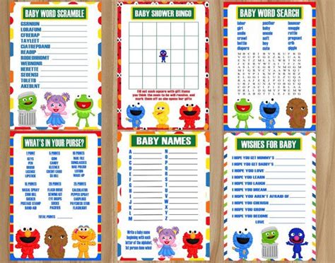 Personalized products require 5 days of processing before shipping. ALL 8 GAMES! Sesame Street Baby Shower, Elmo Baby Shower ...