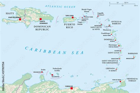 Political Map Of Caribbean Greater And Lesser Antilles With Capitals Hot Sex Picture