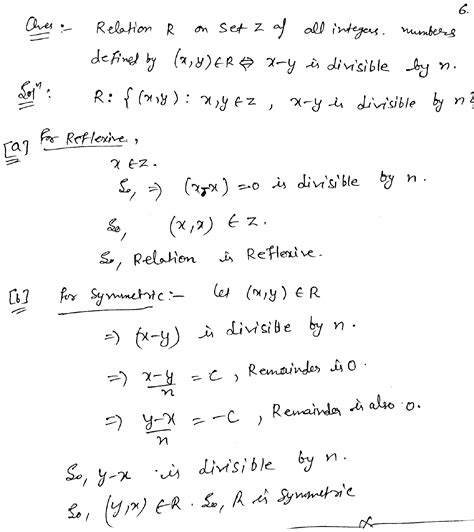 Let R Be The Relation On The Set Z Of All Integers Defined By X Y ∈r⇒x Y Divisible By N Prove