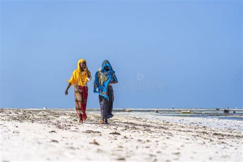 Two African Women On The Tropical Beach In Island Of Zanzibar Tanzania Africa Editorial Stock