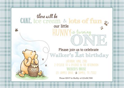 Classic Winnie The Pooh Birthday Invitation Pooh Vintage Bear Hunny